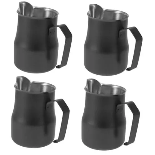 Produktbild: Angoily 4 Stück Latte-kaffeetasse Tasse Oder Milch Tasse Für Milch Edelstahlbecher Milchschäumer Schäumer Krug Sahnekännchen Aus Edelstahl Espresso-schaumkanne Rostfreier Stahl Black