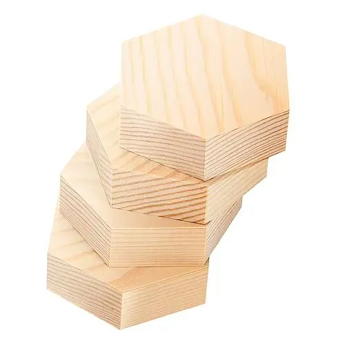 Produktbild: Angoily 4 Stück Teiliges Sechseckige Holzscheiben Kiefernholz Unbehandelte DIY Bastelmaterialien für Kreative Projekte zum Malen und Verzieren