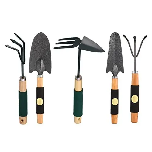 Produktbild: Angoily 5 Stücke Gartenwerkzeug Set Gardena Gartengeräte Edelstahl Gartenset Werkzeug Handkelle Pflanzkelle Gartenhacke Garten Handhacke Wurzelhacke für Rasen Unkraut Entferner Gartenarbeit