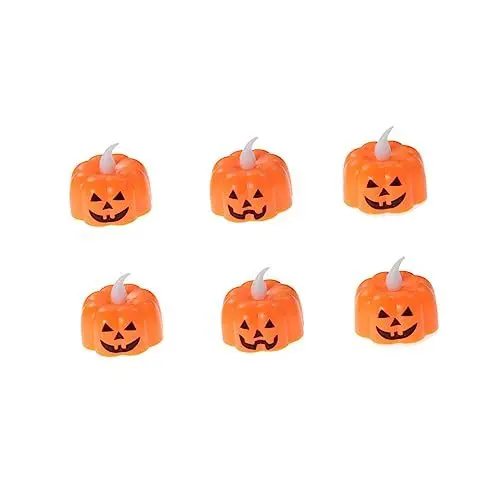 Produktbild: Angoily 6er-pack -kürbislichter Nicht Flammenlose Teelichter für Halloween-dekorationen Partys Zuhause Kirche