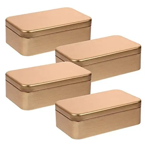 Produktbild: Angoily Aufbewahrungsbox Recoteckige Leere Metalldonsbox MIT Deckel 4Pcs Silber Tragbarer Blechbeh?lter- Mini Tragbarer für Judel Leckerien (Golden) Konservendosen Leer Munitionskiste