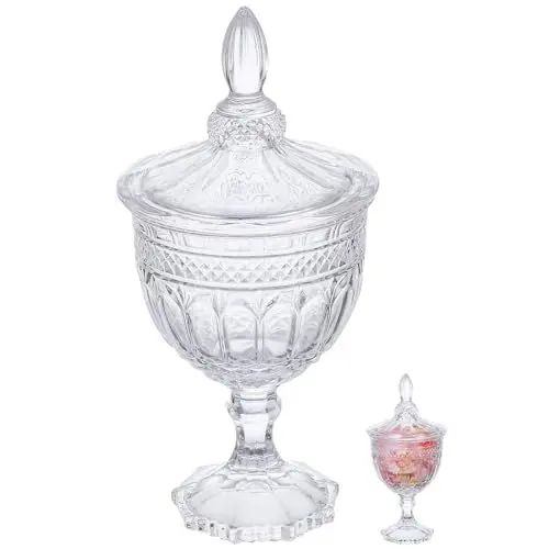 Produktbild: Angoily Bonbonschale mit Glasfuß Und Deckel Durchsichtige Bonbonschalen Kristall- Bonbonglas Keksdose Dekoratives Apothekerglas Süßigkeiten- Buffetbehälter für Buffet Party Zuhause Büro