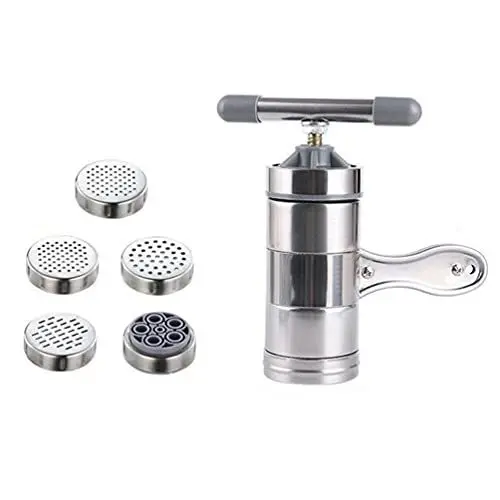 Produktbild: Angoily Edelstahl Manuelle Nudel Presse Maschine Pasta Maker Küche Werkzeug mit 5 Nudel Form