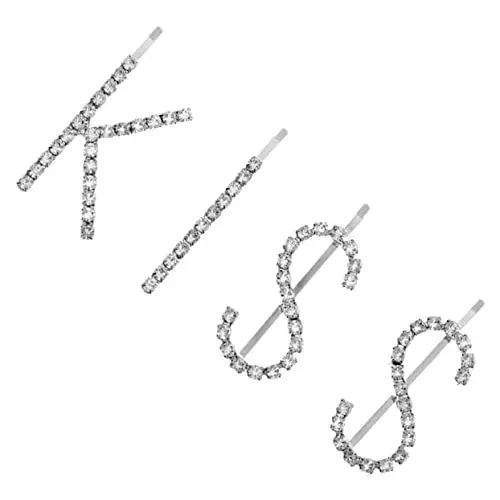 Produktbild: Angoily 1 Satz Haarspangen mit Buchstaben und Strasssteinen, Dekorative Haarspangen Für Ädchen Silbern, Buchstaben Haarnadeln Für Besondere Anlässe Und Alltagsfrisuren