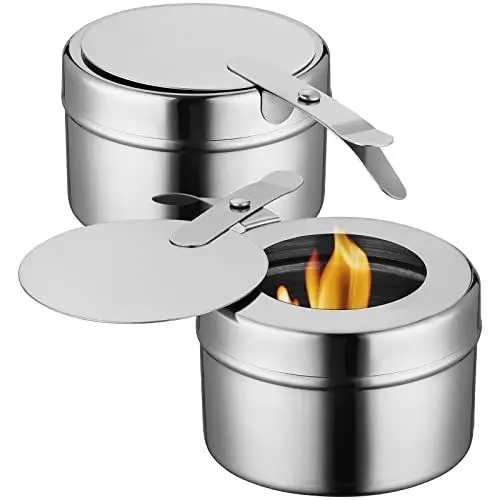 Produktbild: Angoily Kraftstoffdosenhalter aus Edelstahl 2Pcs- Chafing Dish Treibstoff für Lebensmittelwärmer- Runde Kraftstoffhalter mit Abdeckung für Schurke Und Buffetwärmer