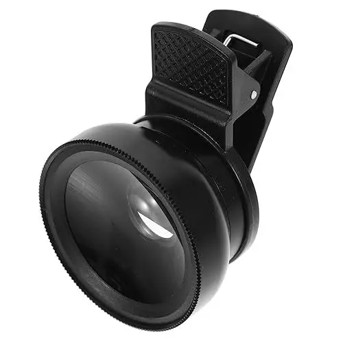 Produktbild: Angoily Objektiv Smartphone Makro Kameraobjektiv Mit Klemme 0 45x Weitwinkel 49uv Clip on Design Schwarz
