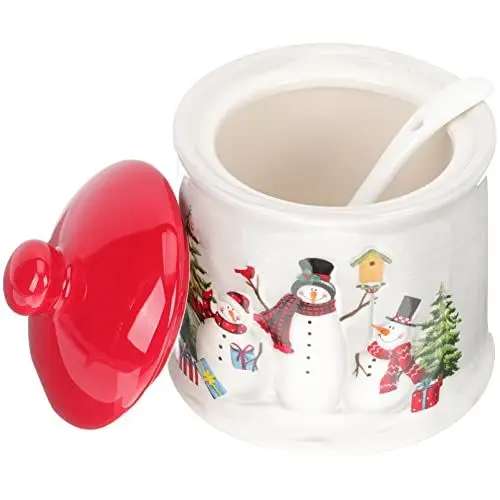 Produktbild: Angoily Weihnachts-Zuckerdose Aus Keramik Mit Deckel Und Löffel – Weihnachts-Schneemann-Keksdose Vorratsdose Für Lebensmittel Im Winterurlaub Schneemann-Zuckerdose