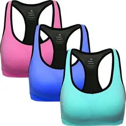 Produktbild: ANGOOL Damen Komfort Klassische Racerback Sport BH Top Fuer Yoga Fitness-Training, Rosa blau azurblau, L Fit 80D 80DD 80E 85D 90BC 90D