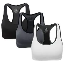 Produktbild: ANGOOL Damen Komfort Klassische Racerback Sport BH Top Fuer Yoga Fitness-Training, Schwarz + Grau + Weiß, M Fit 70DD 70E 75D 80BC 85BC