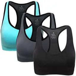 Produktbild: ANGOOL Damen Komfort Klassische Racerback Sport BH Top Fuer Yoga Fitness-Training, Schwarz+grau+azurblau, L Fit 80D 80DD 80E 85D 90BC 90D