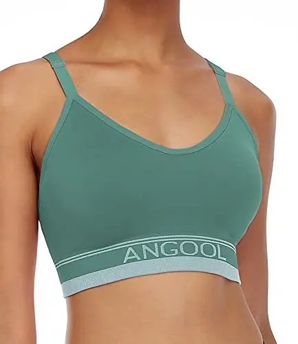 Produktbild: ANGOOL Sport BH Damen Einstellbarer Schultergurt Sport Bustier Damen Gepolstert Starker Halt Nahtlose Joggen Yoga Fitness Bra, 1er Pack, Grün, S