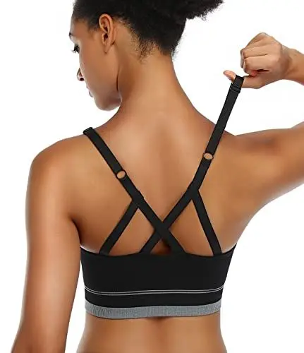 Produktbild: ANGOOL Sport BH Damen Einstellbarer Schultergurt Sport Bustier Damen Gepolstert Starker Halt Nahtlose Joggen Yoga Fitness Bra, 1er Pack, Schwarz, M