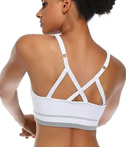 Produktbild: ANGOOL Sport BH Damen Einstellbarer Schultergurt Sport Bustier Damen Gepolstert Starker Halt Nahtlose Joggen Yoga Fitness Bra, 1er Pack, Weiß, L