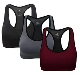 Produktbild: ANGOOL Damen Komfort Klassische Racerback Sport BH Top Fuer Yoga Fitness-Training, Schwarz grau weinrot, L Fit 80D 80DD 80E 85D 90BC 90D