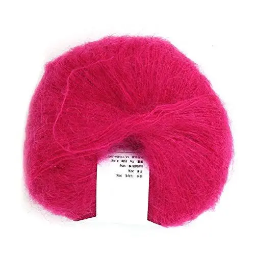 Produktbild: Angora-Wollgarn, beliebtes weiches Mohair-Stricken, Angola-Mohair weich, Angora-Wollgarn, Angora-Langwollgarn, heiß mit einer Häkelarbeit zum Weben (14 Rosenrot)