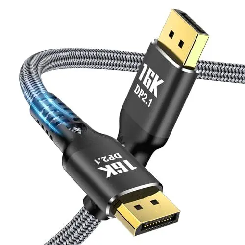 Produktbild: Angusplay DisplayPort 2.1 Kabel 3m 1m 1,5m 2m 5m, 16K DP 2.1 Kabel (16K @ 60Hz, 8K @ 120Hz, 4K @ 240Hz 165Hz 144Hz) 80Gbps HDR10 HDCP DSC 1.2a, für FreeSync G-Sync Gaming Monitor 1m