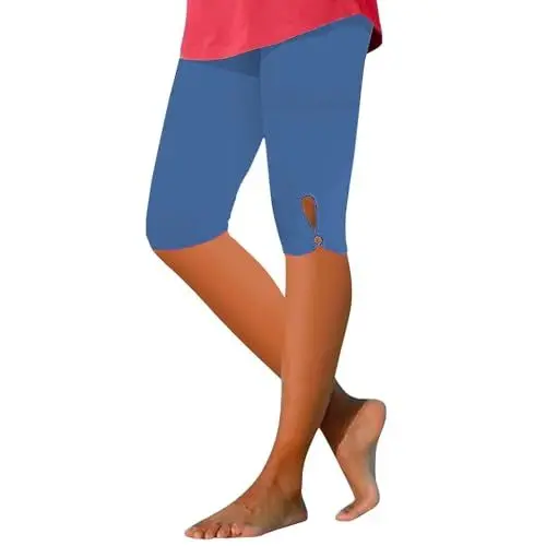 Produktbild: Angxiwan Damen Sale Leggings Damen 3/4 High Waist Caprihose Elastische Yoga Jogginghose Baumwolle Sportleggings Bermuda Knielang Freizeit SweatpantsLeicht Sommerhose Superga Damen Weiss
