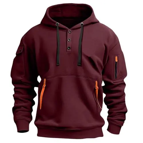 Produktbild: Angxiwan Herren Hoodie Kapuzenpullover Herren Hoodie Zip Taschen Warmer Male Kapuzenjacke Einfarbiger Jogging Sweatshirt Baumwolle Bequem Fit Langarmshirt Kompressionsshirt Langarm