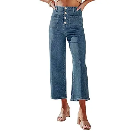 Produktbild: Angxiwan Jeanshose Damen Stretch Boyfriend Stil Pants Straight Leg Hosen Mode Damenjeans Skinny Fit Momjeans Übergröße Schlagjeans