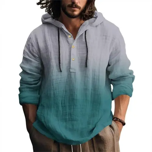 Produktbild: Angxiwan Sportjacke Leinenhemd Hoodie Herren Leinenhemd Sweatshirt Kapuzenpillover Pullover Atmungsaktiv Langarmshirt Baumwolle Bequem Fit Freizeithemden Modische Hoodies & Sweatshirts