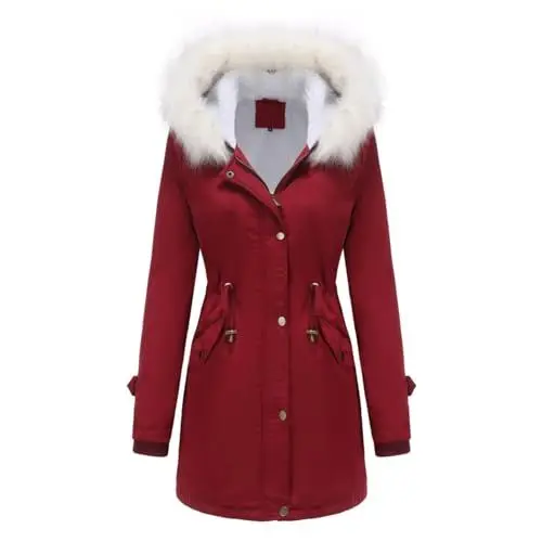 Produktbild: Angxiwan parka damen Winterjacke Lang Warm Jacke Gefüttert Wintermantel Winter Steppjacke mit Kapuze Einfarbig Daunenmantel Langärmelige Mantel Outdoor Parka winterjacke damen
