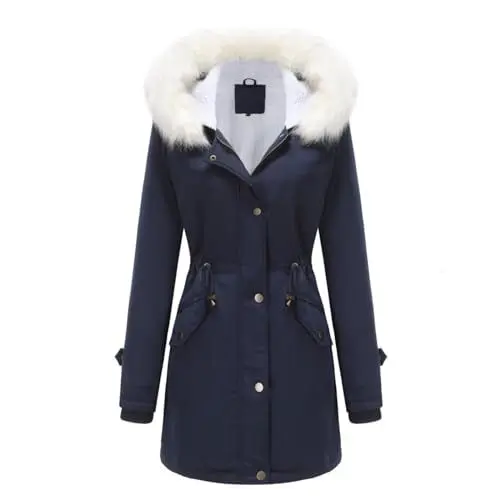 Produktbild: Angxiwan frauenmantel kapseln Winterjacke Lang Warm Jacke Gefüttert Wintermantel Winter Steppjacke mit Kapuze Einfarbig Daunenmantel Langärmelige Mantel Outdoor Parka leichte steppjacke