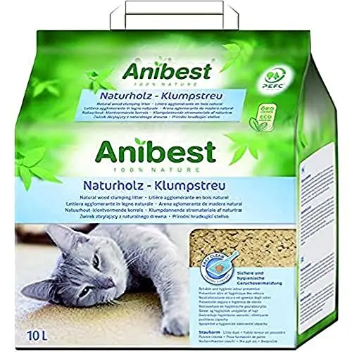 Produktbild: Anibest Katzenstreu, klumpendes Einstreu-Granulat für Katzen, 100 % natürliche & geruchsbindende Streu, saugstarke & nachhaltige Klumpstreu fürs Katzenklo, leicht dosierbar, 4,3 kg/ 10 l
