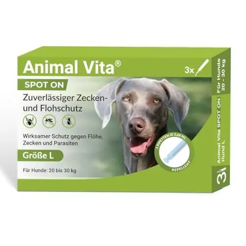 Produktbild: Animal Vita® Spot On Zeckenschutz für Hunde (zuverlässiger Zeckenschutz) Zeckenmittel für Hunde -Zeckenschutz Hund - Spot On für große Hunde (20 bis 30kg)