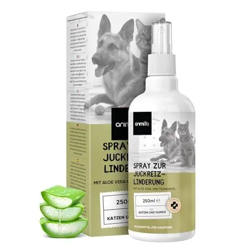 Produktbild: animigo Anti Juckreiz Spray - 250ml Fellpflege - Für Hunde & Katzen - Mit Aloe Vera & Teebaumöl - Wundspray bei juckende Haut, Allergien, Hot Spots, & Parasiten - Ablecksicher mit Natürlichen Zutaten
