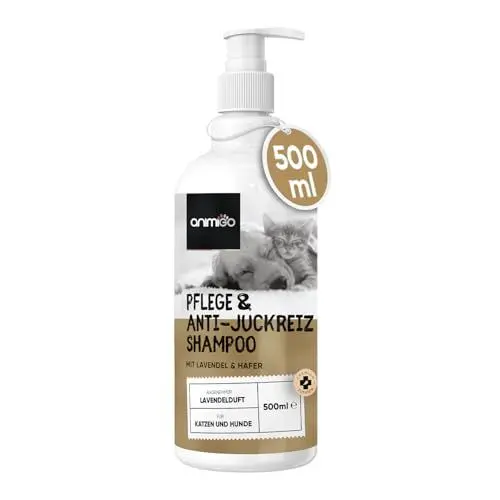 Produktbild: animigo Hundeshampoo - 500ml Pflege & Anti-Juckreiz Shampoo - Ausgewogener pH-Wert - Gegen Juckreiz, Milben, Flöhe - Katzenshampoo - Alle Katzen & Hunde Rassen - Hautfreundlich & Natürliche Zutaten