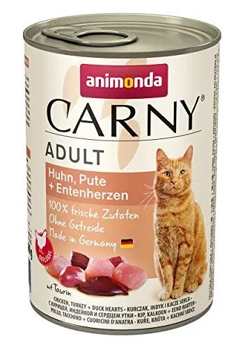 Produktbild: Carny Katzen Nassfutter Huhn + Pute + Entenherzen (6 x 400g), Katzen Nassfutter von animonda ohne Getreide und Zucker, mit frischen fleischlichen Zutaten