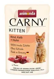 Produktbild: animonda Carny Kitten Rind, Kalb + Huhn (12 x 85 g), Kitten Nassfutter für wachsende Kätzchen, Katzenfutter ohne Getreide und Zucker, Katzennassfutter mit 100 % frischen Zutaten