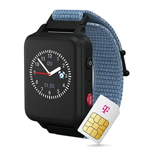 Produktbild: ANIO 5 Kinder Smartwatch + Telekom SIM-Karte 30€ Amazon-Gutschein nach Registrierung - Kinderuhr mit GPS und Anruf Funktion, Nachrichten, Schulmodus, SOS, App Made in Germany, Blau