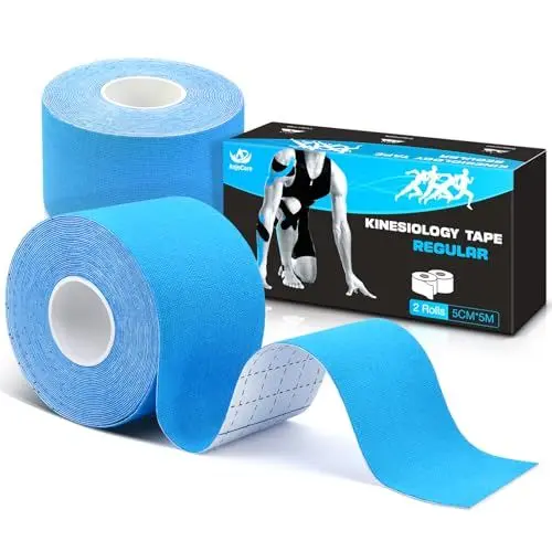 Produktbild: AnjoCare Kinesiologie Tape（Uncut), elastische therapeutische Sportbänder für Muskeln und Gelenke, Physio Tape für Schulter, Knöchel, Ellenbogen und Knie Support（2 Rollen 5M x 5CM）Blau