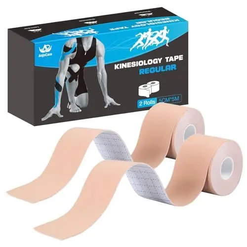 Produktbild: AnjoCare Kinesiologie Tape, ungeschnittenes wasserdichtes elastisches Muskelband für Übung, Sport, Verletzungswiederherstellung, Körperband zum Verbinden (2 Rollen 5M × 5CM)