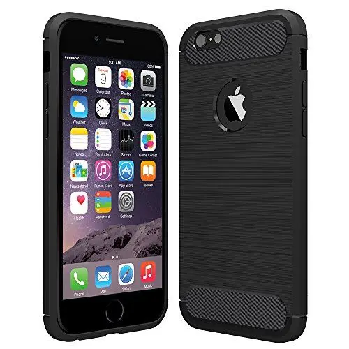Produktbild: Anjoo Kompatibel für iPhone 6/6s Hülle, Carbon Fiber Texture-Inner Shock Resistant-Weich und Flexibel TPU Cover Case für iPhone 6 iPhone 6s, Schwarz - 4.7 Zoll