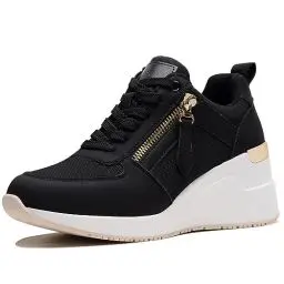 Produktbild: ANJOUFEMME Sneaker mit Keilabsatz Schuhe Damen Schwarz - Turnschuhe mit Absatz Damen, Plateau Sneaker Damen, Plateau Sportschuhe Damen, Wedges Sneaker Damen Keilabsatz W139-FN-DE-BLACK-38