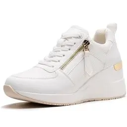 Produktbild: ANJOUFEMME Sneaker mit Keilabsatz Schuhe Damen Weiss - Turnschuhe mit Absatz Damen, Plateau Sneaker Damen, Plateau Sportschuhe Damen, Wedges Sneaker Damen Keilabsatz W139-FN-DE-WHITE-38