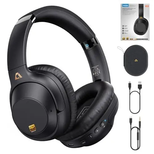 Produktbild: Ankbit E500Pro+ Kabellose Kopfhörer mit Hybrid Active Noise Cancelling, LDAC Hi-Res Wireless Audio, 90 Stunden Spielzeit Over Ear Kopfhörer, Faltbares Bluetooth Headset mit Mic, Kristallklare Anrufe
