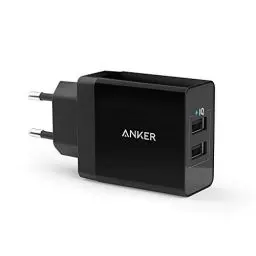 Produktbild: Anker 24W 2-Port USB Ladegerät mit PowerIQ Technologie für iPhone, iPad, Galaxy, Nexus, HTC, Motorola, LG und viele mehr (Schwarz)