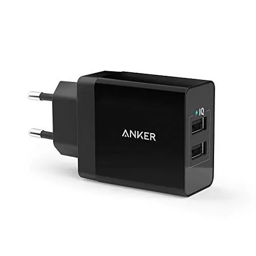 Produktbild: Anker 24W 2-Port USB Ladegerät mit PowerIQ Technologie für iPhone, iPad, Galaxy, Nexus, HTC, Motorola, LG und viele mehr (Schwarz)