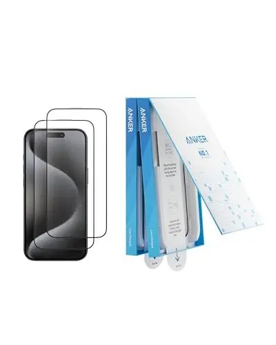 Produktbild: Anker Displayschutzfolie, blasen- und staubfreies HD Panzerglas, Schutzfolie für iPhone, langlebig und sturzsicher mit 9H Härte, einfache Installation, exklusiv für iPhone 15 Pro (2er-Pack)