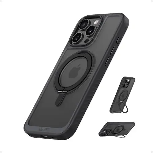 Produktbild: Anker FlexStand magnetisches Case für iPhone 16 Pro Max, 360° Ringständer, Matte und rutschfeste Schutzhülle, 17,5cm iPhone Hülle mit verbesserter MagSafe-Kompatibilität