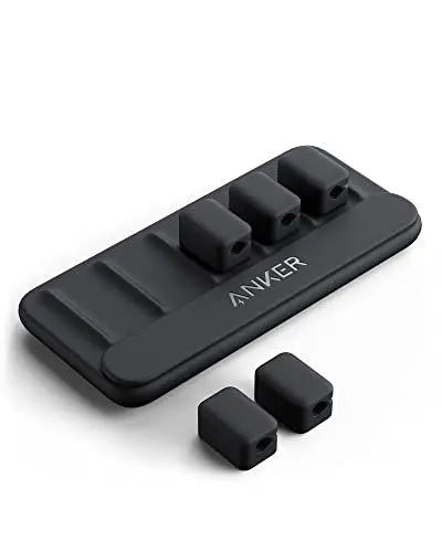 Produktbild: Anker Kabelmanager, magnetischer Kabelhalter, Mehrzweck-Kabelhalter für Schreibtische, 5 Clips für Lightning-Kabel, USB-C-Kabel, Mikro-Kabel, haftet auf Holz, Marmor, Metall, Glas (Schwarz)