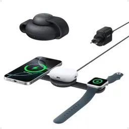 Produktbild: Anker MagGo 3-in-1 Kabellose Ladestation, MagSafe-Kompatibles Qi2-Zertifiziertes 15W Ladegerät (mit EU/US/UK Stecker), Faltbares Reise-Ladepad für iPhone 16/15, AirPods, Apple Watch (Keine Powerbank)