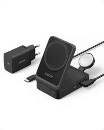 Produktbild: Anker MagGo 3-in-1 Ladestation, Qi2 zertifizierter 15W kabelloser Ladeständer, MagSafe kompatibel, Apple Watch Ladegerät, Für iPhone 16/15/14, AirPods, Apple Watch 9 (Mit 40W USB-C Netzteil)