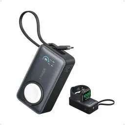Produktbild: Anker MagGo Powerbank für Apple Watch, offiziell Zertifiziert, 10.000mAh kompaktes Akkupack mit integriertem USB-C-Kabel, 35W Max., für iPhone 15 Serie, Samsung, iPad, AirPods und mehr