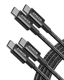 Produktbild: Anker New Nylon USB-C auf USB-C Ladekabel 1.8m Länge, Doppelpack, mit Power Delivery für MacBook Pro 2020, iPad Pro 2020, Galaxy S20, Switch, Pixel, LG, Tablet und USB-C Ladegeräte (Schwarz)