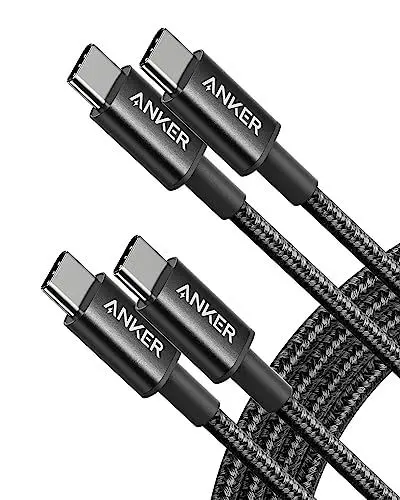 Produktbild: Anker New Nylon USB-C auf USB-C Ladekabel 1.8m Länge, Doppelpack, mit Power Delivery für MacBook Pro 2020, iPad Pro 2020, Galaxy S20, Switch, Pixel, LG, Tablet und USB-C Ladegeräte (Schwarz)