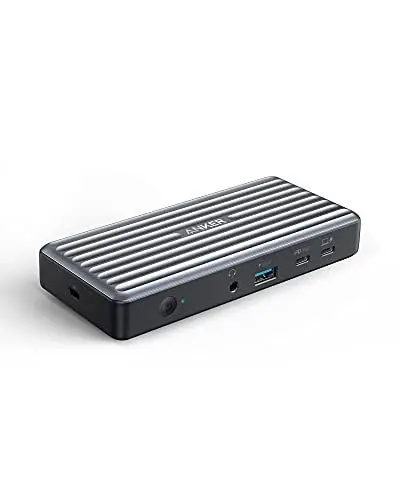 Produktbild: Anker PowerExpand 9-in-1 USB-C PD Docking Station USB-C Adapter, 60W für Laptop, 20W Power Delivery, 4K HDMI & DisplayPort, USB 3.0 und USB 2.0 Daten, Gigabit Ethernet, 3.5mm Audio